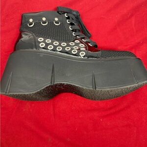 Demonia Shaker-66 Black Patent and Mesh Platform